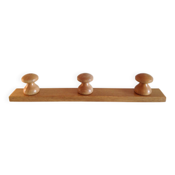 Three-headed varnished wooden coat rack, Scandinavian style / vintage 60s-70s