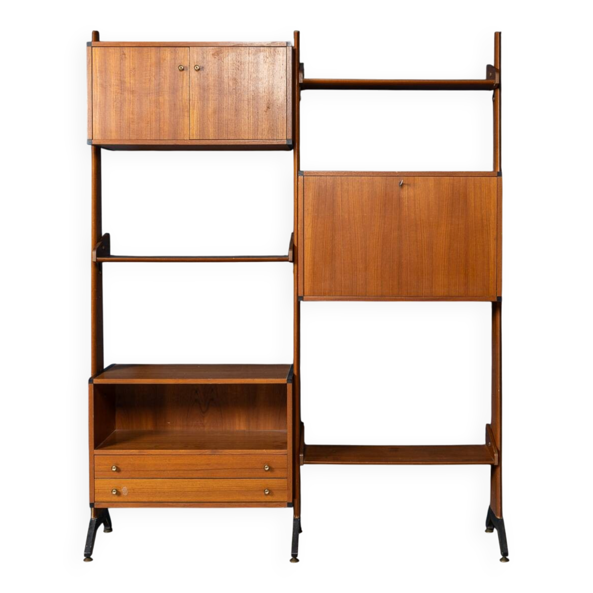 Vintage 20thc italian modular teak wall cabinet c.1960