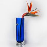 Blue XL Sommerso vase by seguso, faceted glass, murano, italy, 1970