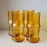 4 verres à orangeade vintage en verre jaune en forme de bambou