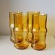 4 vintage orangeade glasses in yellow glass in the shape of bamboo