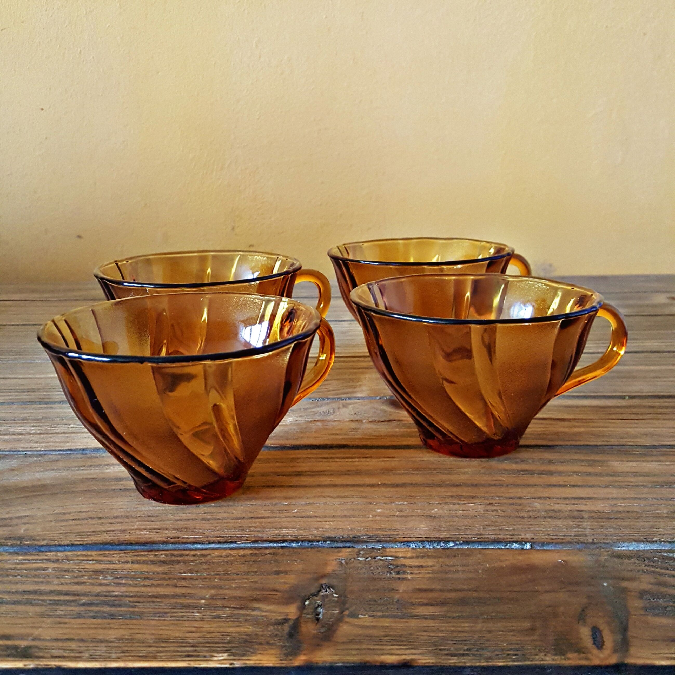 4 cups vereco amber glass with twists