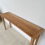 Console fine, table d'appoint ou d'écolier en bois à pieds fuseaux 160cm Vintage retro décoration