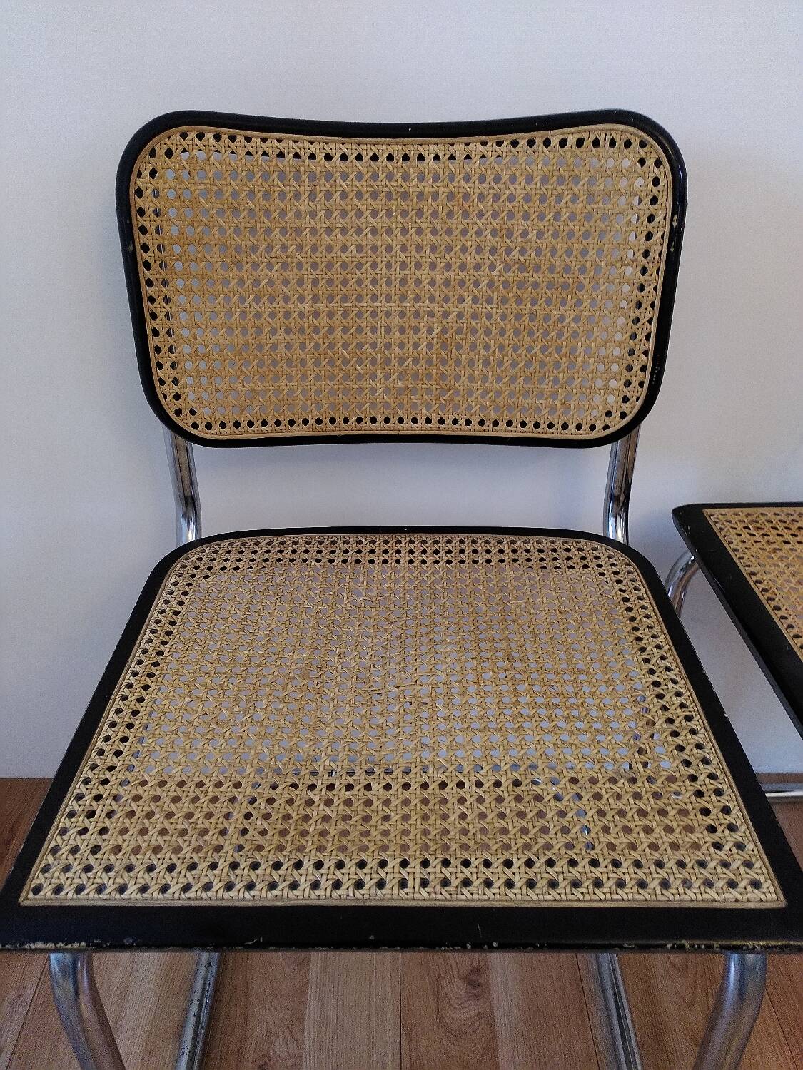 Pair of B32 chairs by Marcel Breuer, made in Italy.