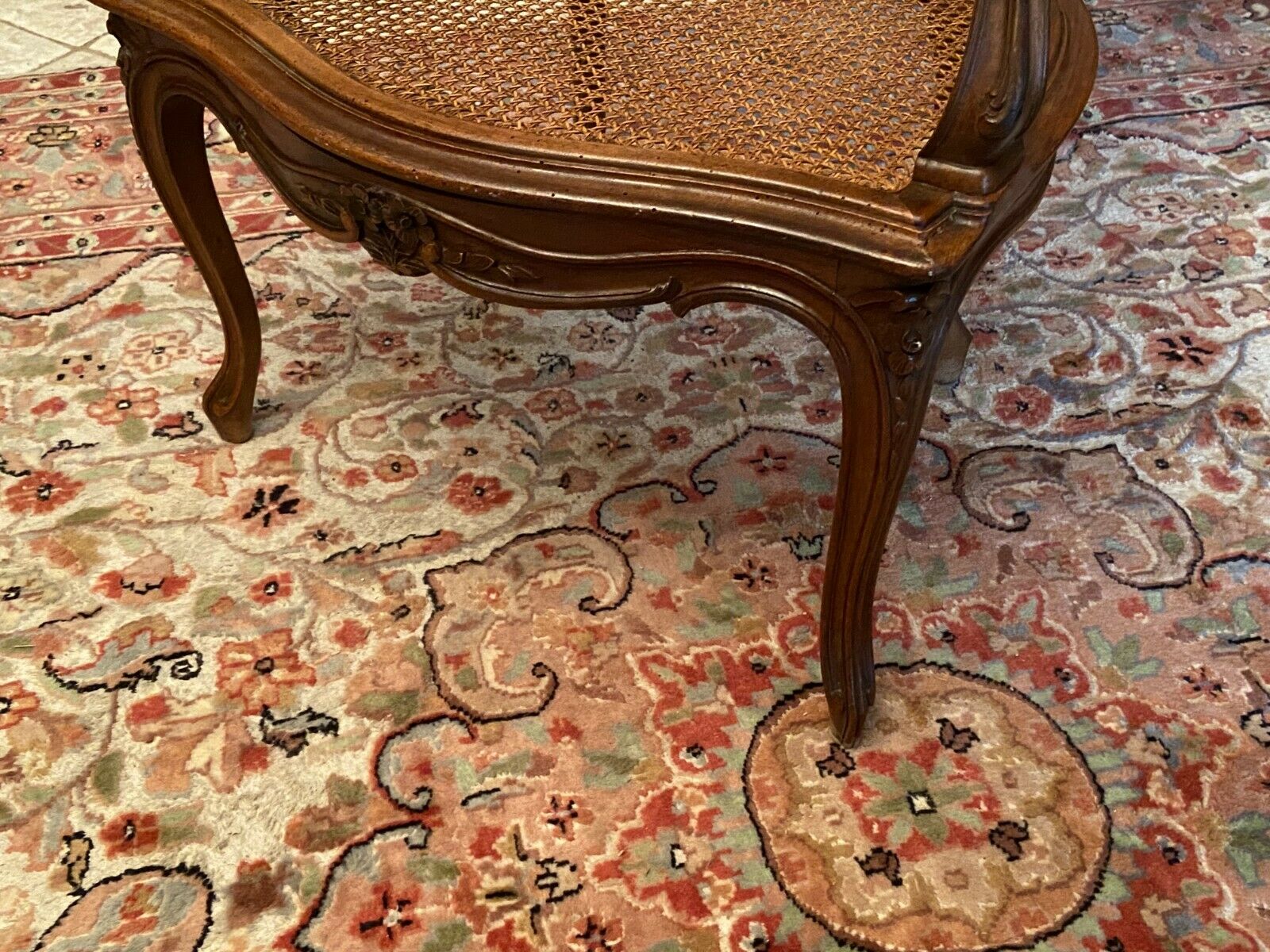 Solid walnut office chair seat and backrest caned Louis XV style