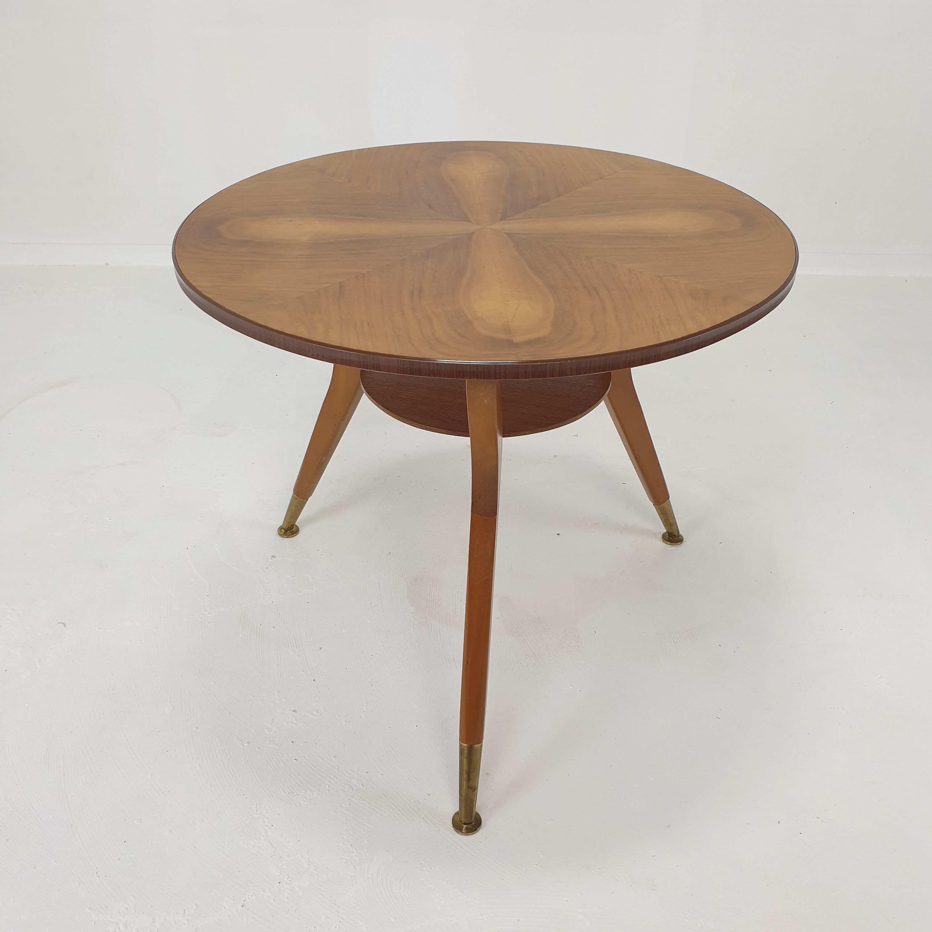 Italian wooden coffee table with brass feet 1960's