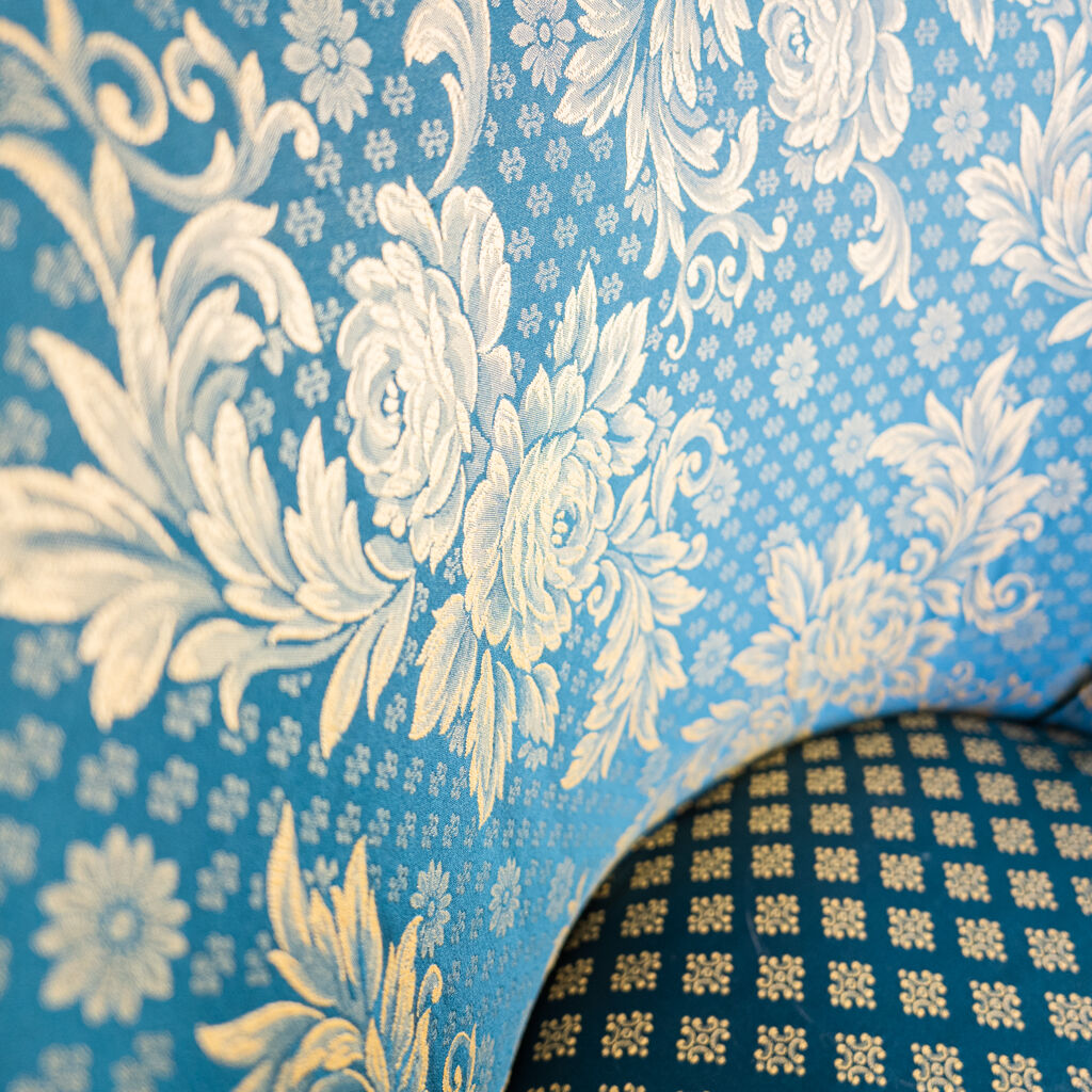 Pair of munari armchairs in antique vintage 1950s fabric