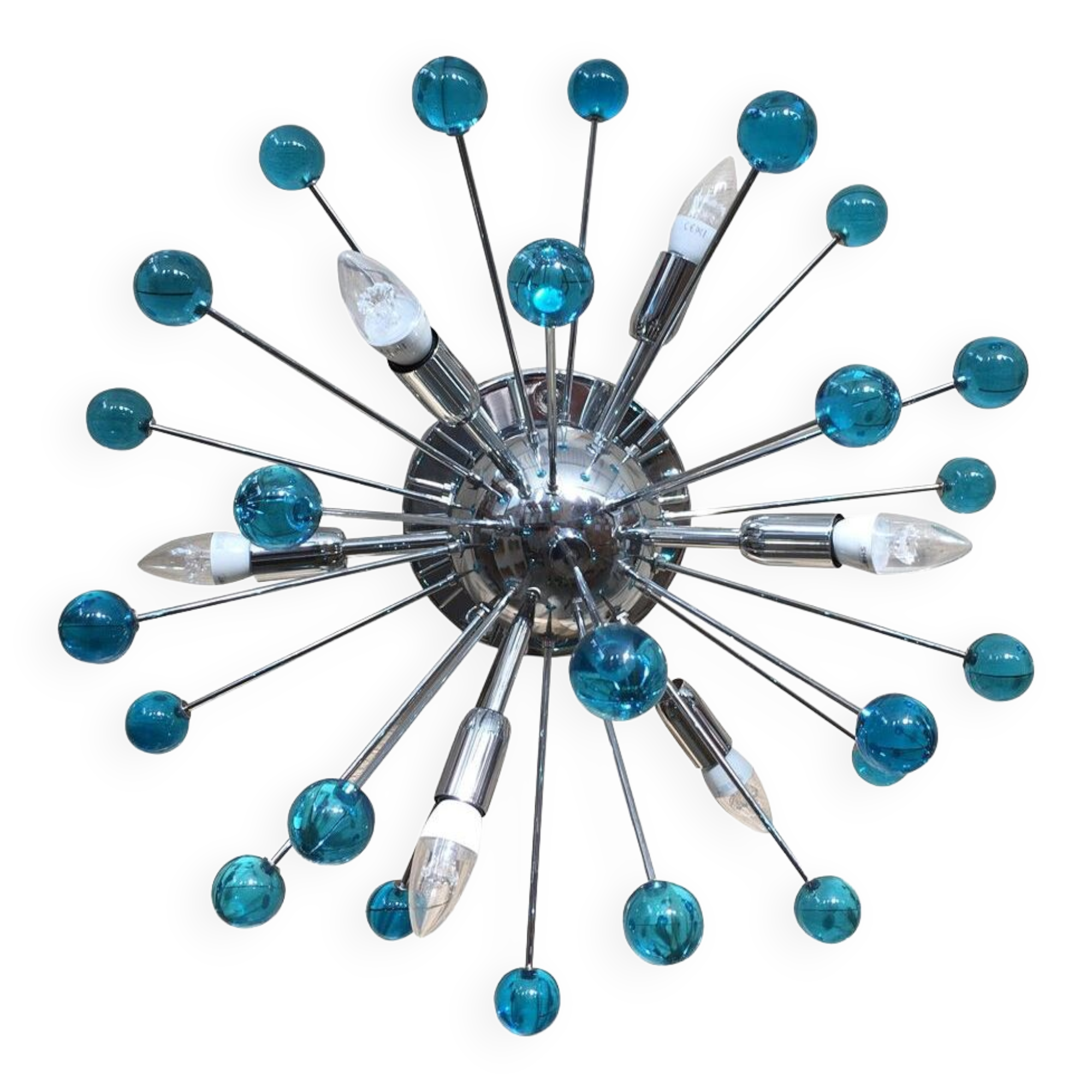 Light-blue and dark “star” murano glass sputnik flush mount