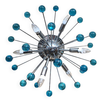 Light-blue and dark “star” murano glass sputnik flush mount
