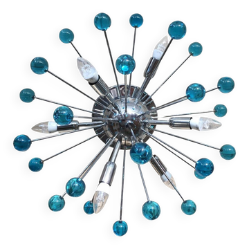 Light-blue and dark “star” murano glass sputnik flush mount