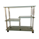 Hollywood Regency Lucite and Brass Rolling Bar