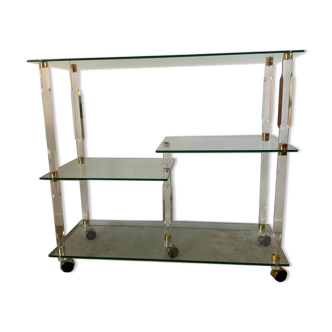Desserte Hollywood Regency en lucite et laiton