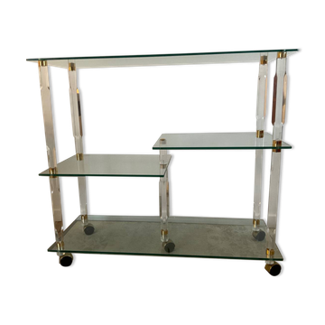 Hollywood Regency Lucite and Brass Rolling Bar