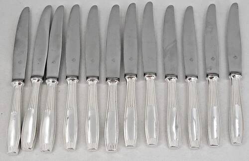Alfénide, Christofle, Cirta, Art Deco, 12 dessert knives, dessert, cheese