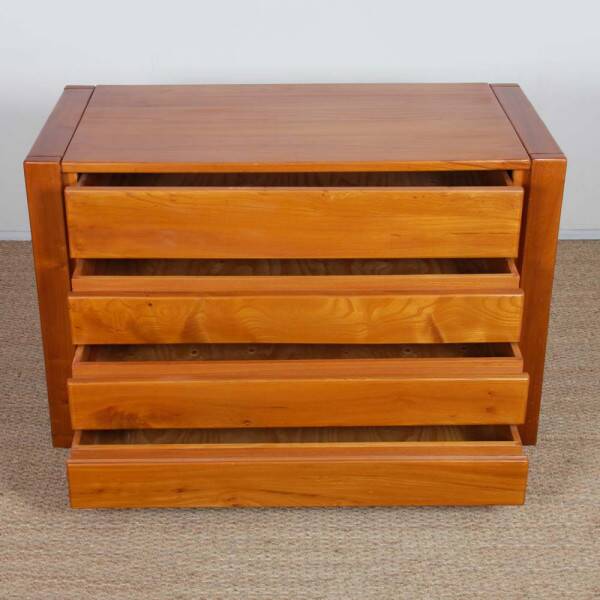 Vintage solid elm chest of drawers, 1980