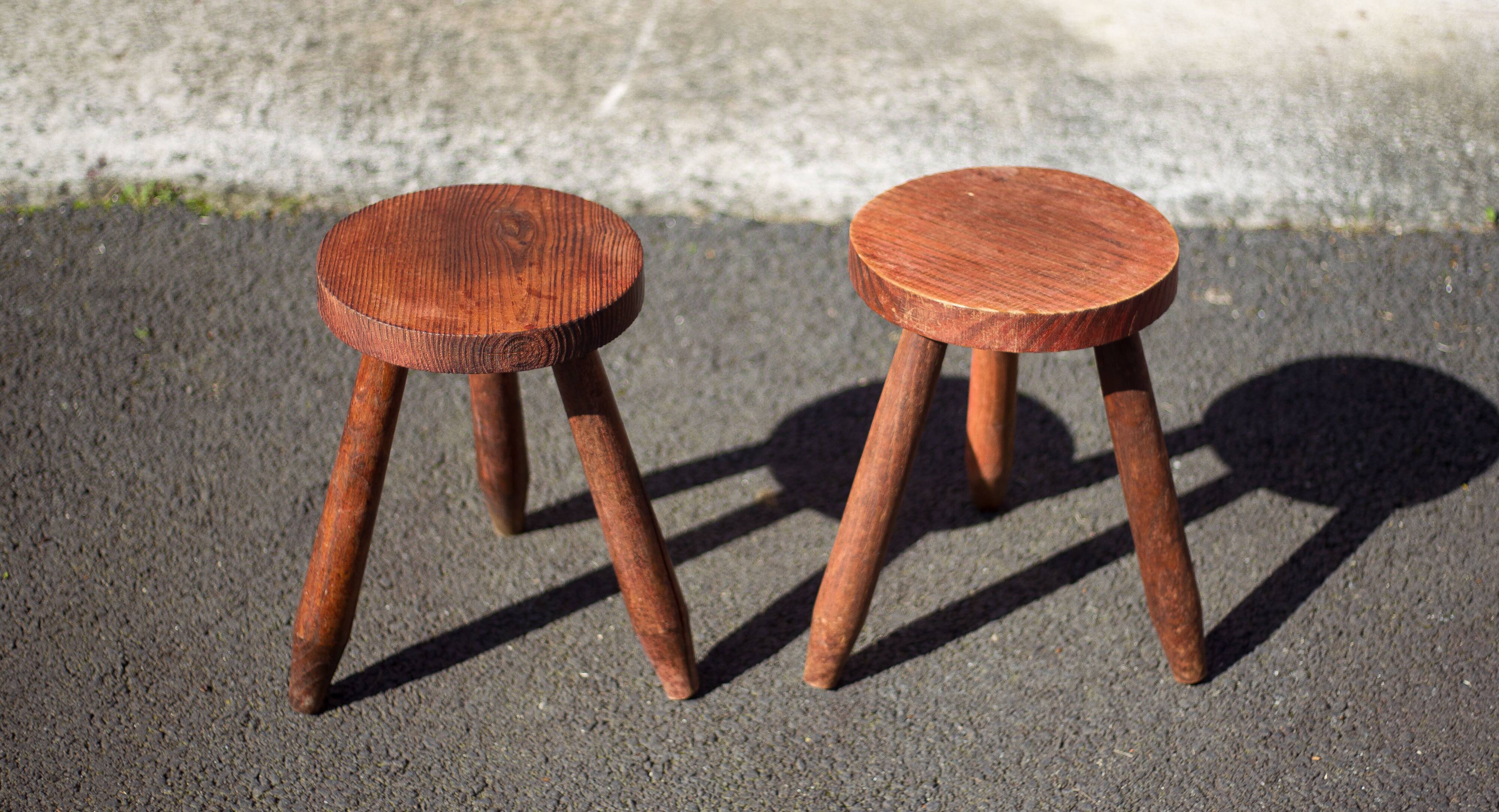 Pair of vintage stools, wooden stool, tripod stool, plant holder