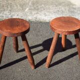 Pair of vintage stools, wooden stool, tripod stool, plant holder