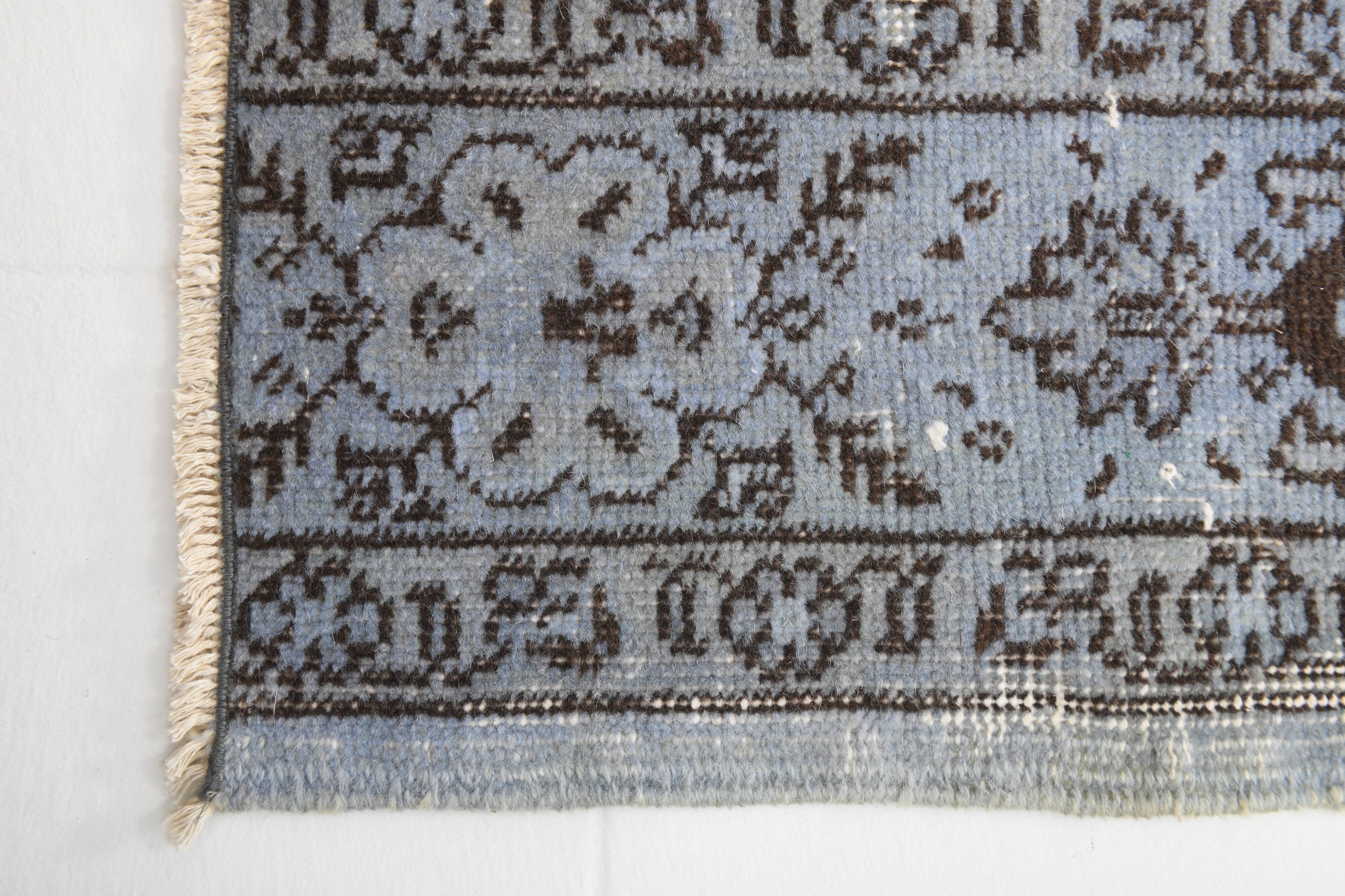 Turkish All-Over Floral Light Blue Vintage Runner Rug, 61x207Cm