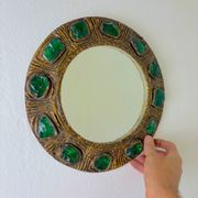 Italian mid-century mirror by Creaciones Gobesso, green Murano rock crystals, 1960s