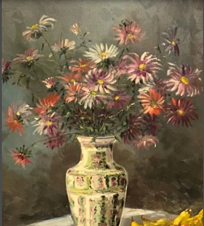 Christophe Rielland XX century. Oil on canvas with a bouquet.