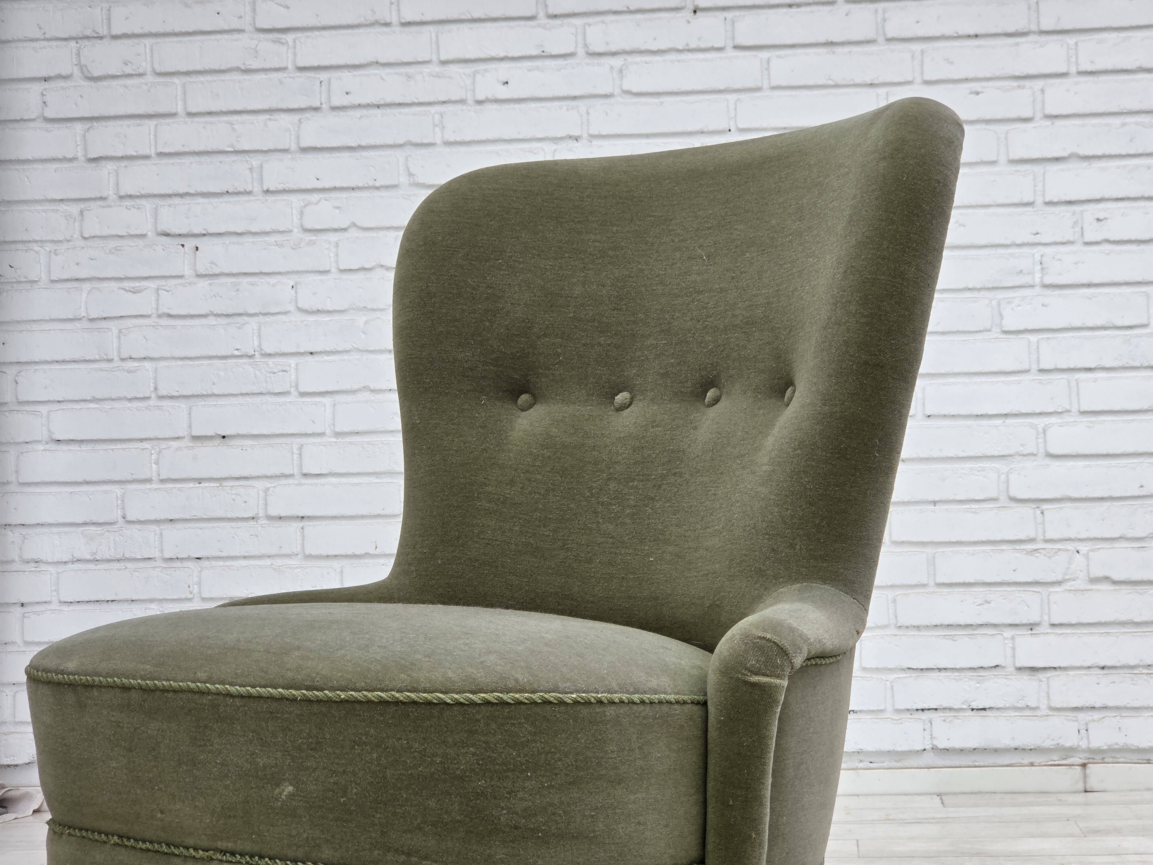 1970s, Danish armchair, green furniture velour.