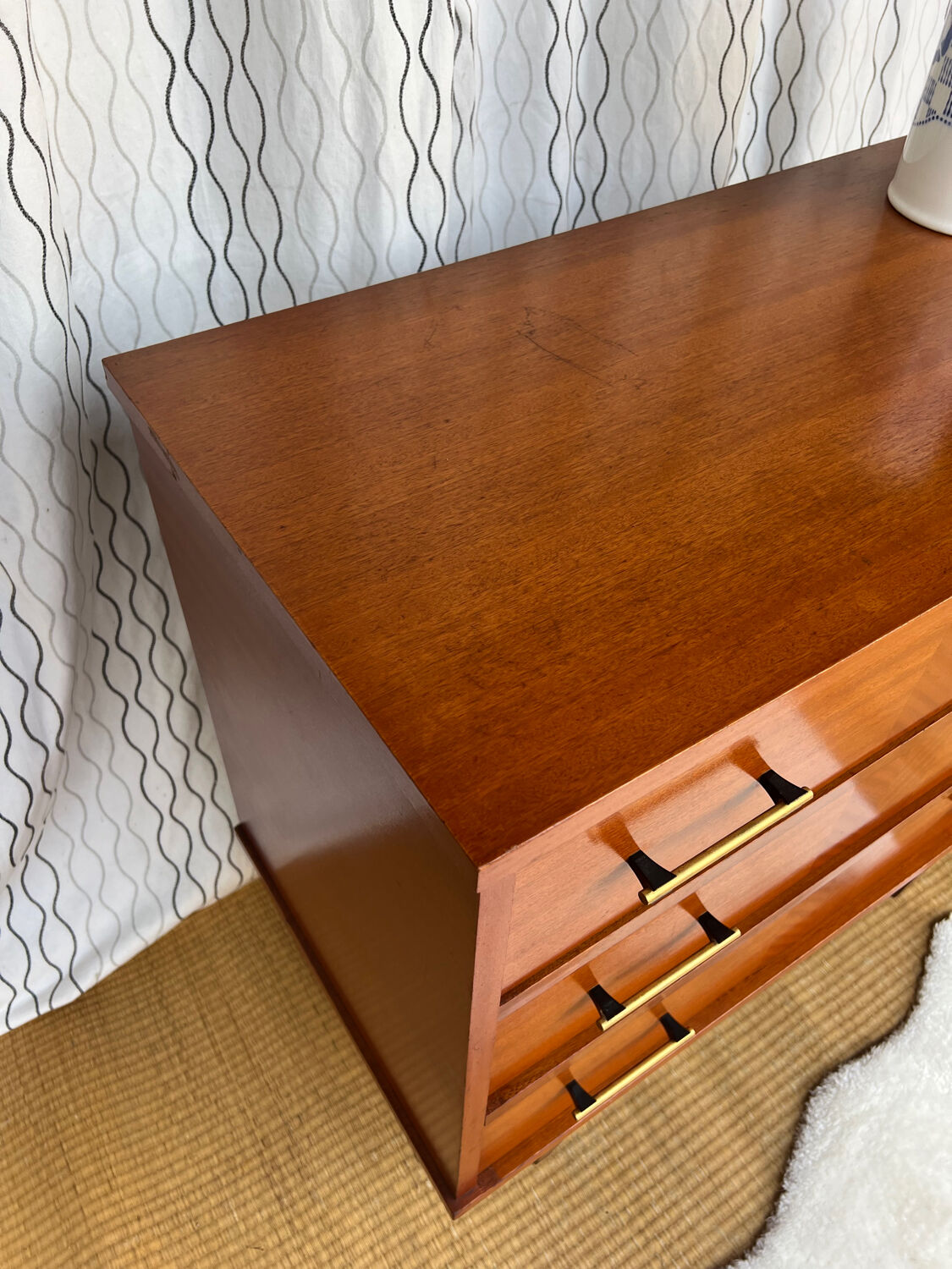 Vintage lacquered wooden chest of drawers