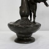 Pewter vase, "Young woman picking a water lily", signed P. Jean, Art Nouveau early twentieth century