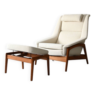 1950s/60s Scandinavian teak lounge chair with ottoman