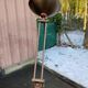 Vintage articulated floor lamp in gilded bronze and solid wood 1950.