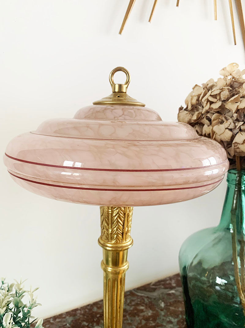 Glass and brass table lamp