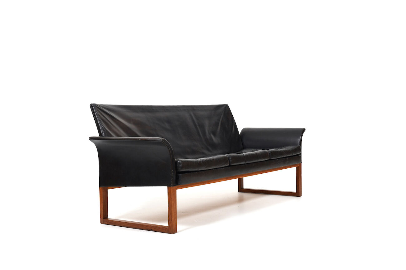 Danish Teak and Black Leather Sofa c.1960