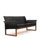 Danish Teak and Black Leather Sofa c.1960
