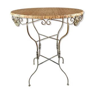 Iron and wicker folding table