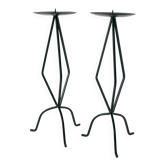 Pair of sculptural wrought iron candle holders, Brutalist, 1970