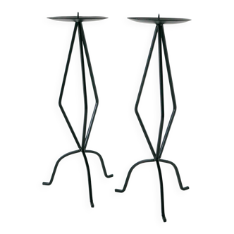 Pair of sculptural wrought iron candle holders, Brutalist, 1970