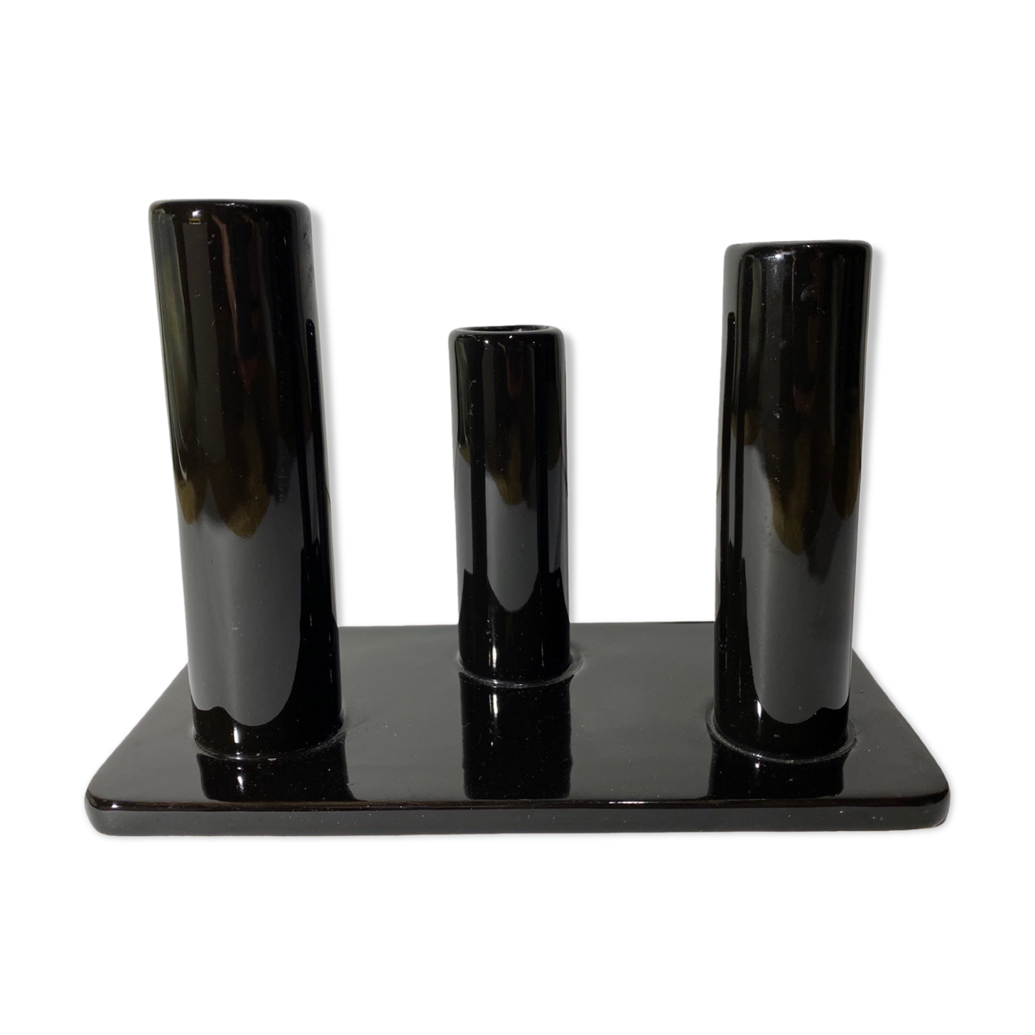 Black Candlestick Stand - VIntage Candle Holder Made From Black Shiny Ceramic From The Mid Century