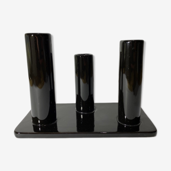 Black Candlestick Stand - VIntage Candle Holder Made From Black Shiny Ceramic From The Mid Century