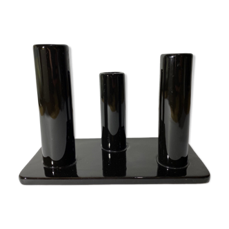 Black Candlestick Stand - VIntage Candle Holder Made From Black Shiny Ceramic From The Mid Century