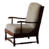 Modern Danish design, a pair of high-backed armchairs in oak and lambswool, 1950s.