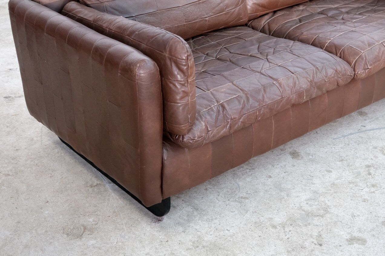 Mid-century patchwork leather sofa in the style of De Sede, 1970s