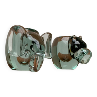 Vintage handmade African glass animal candle holders from Ngwenya Glass, set of 2.
