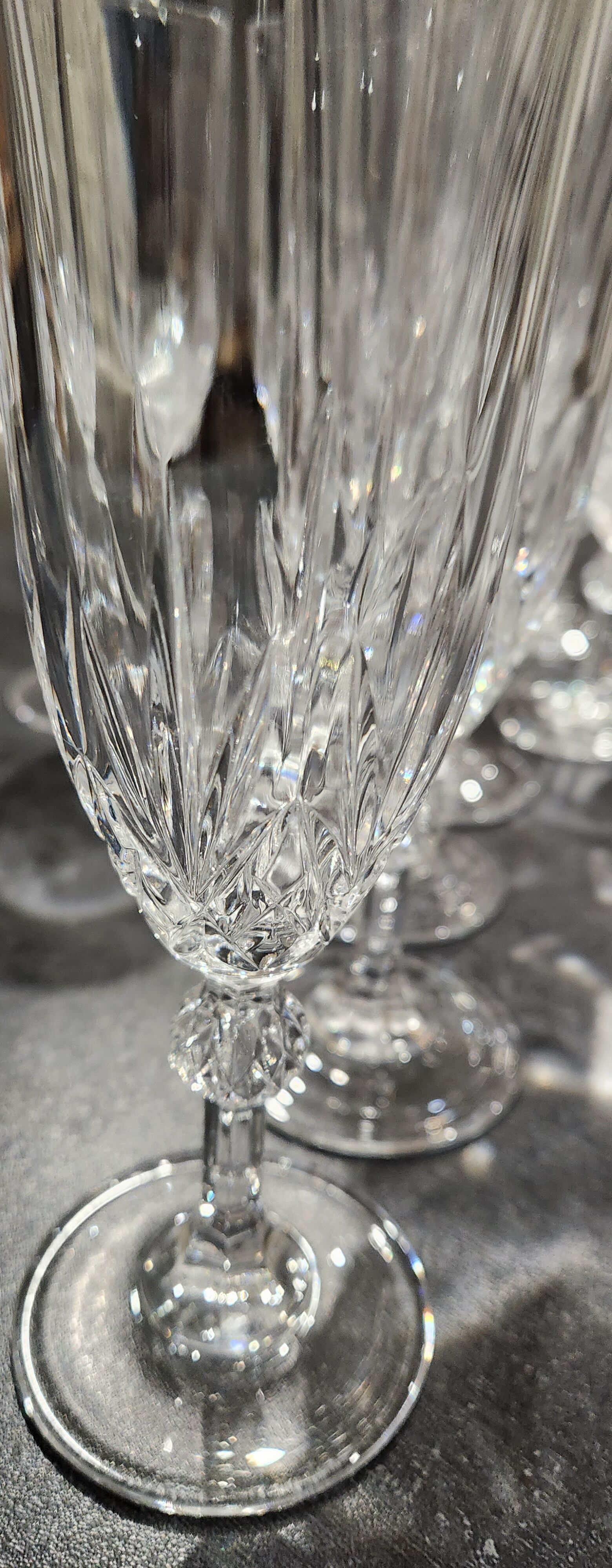 12 antique crystal champagne flutes