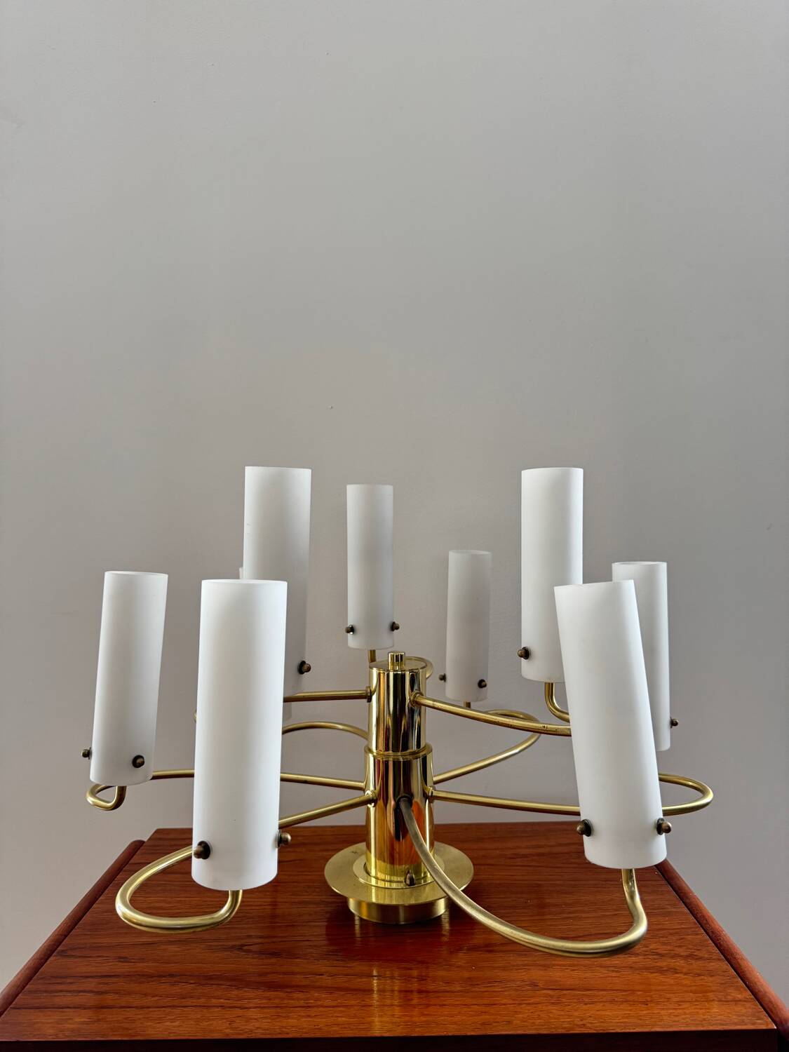 Brass and opaline glass suspension "Hillebrand" 1960