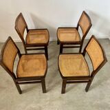 Lot 4 wooden and cane chairs Baumann design symphony model 70s vintage
