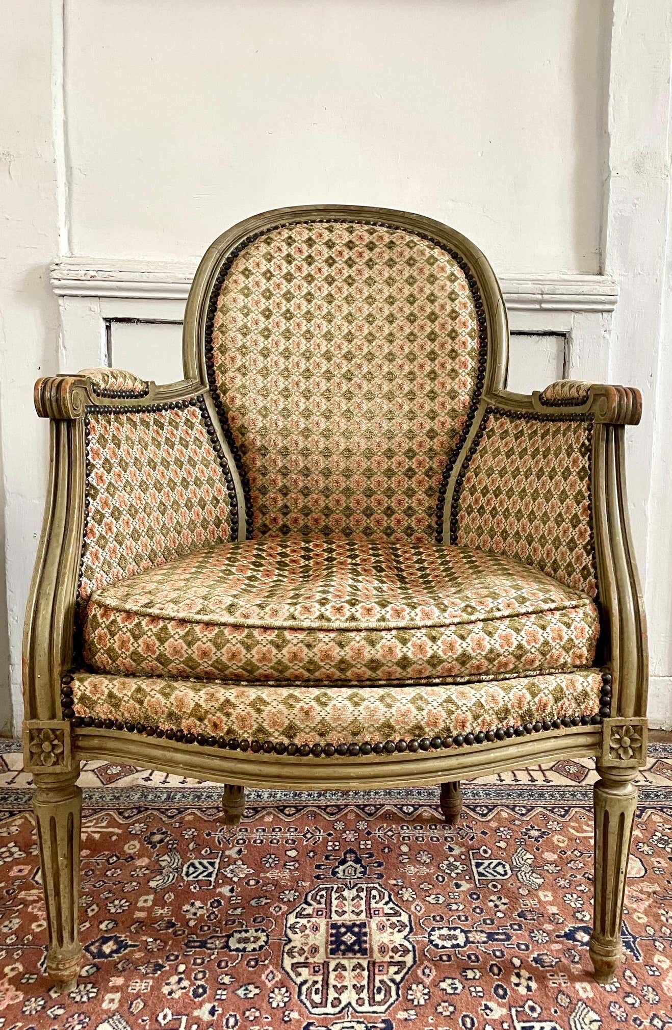 Pair of wooden and velvet armchairs in Louis XVI style 19th century