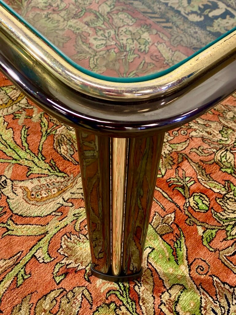 Glass coffee table, chromed steel, Design Italy 1960