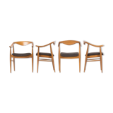 Suite de 4 fauteuils hêtre teinte et lin noir design danois 1950