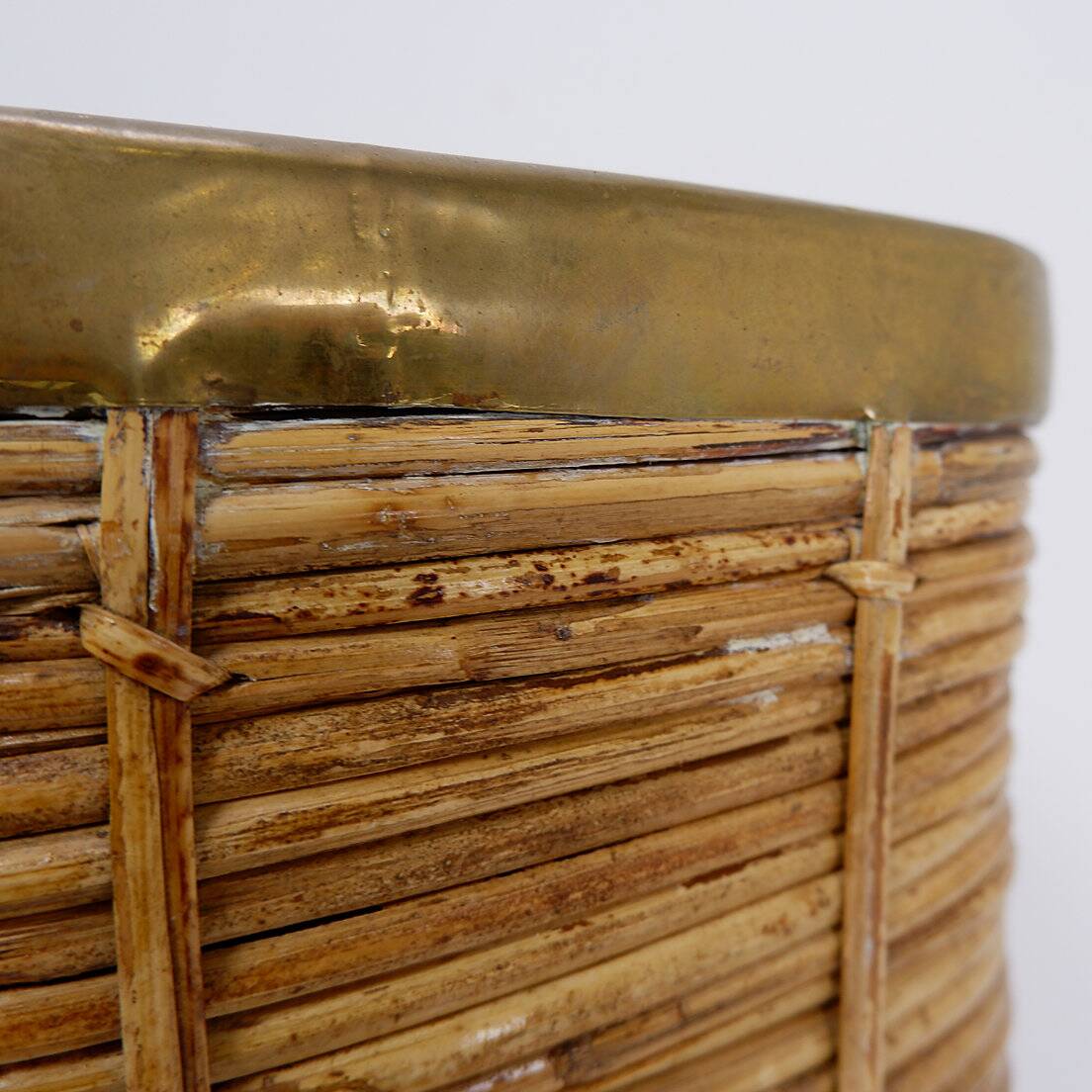 1970's Rattan and Brass Umbrella Stand