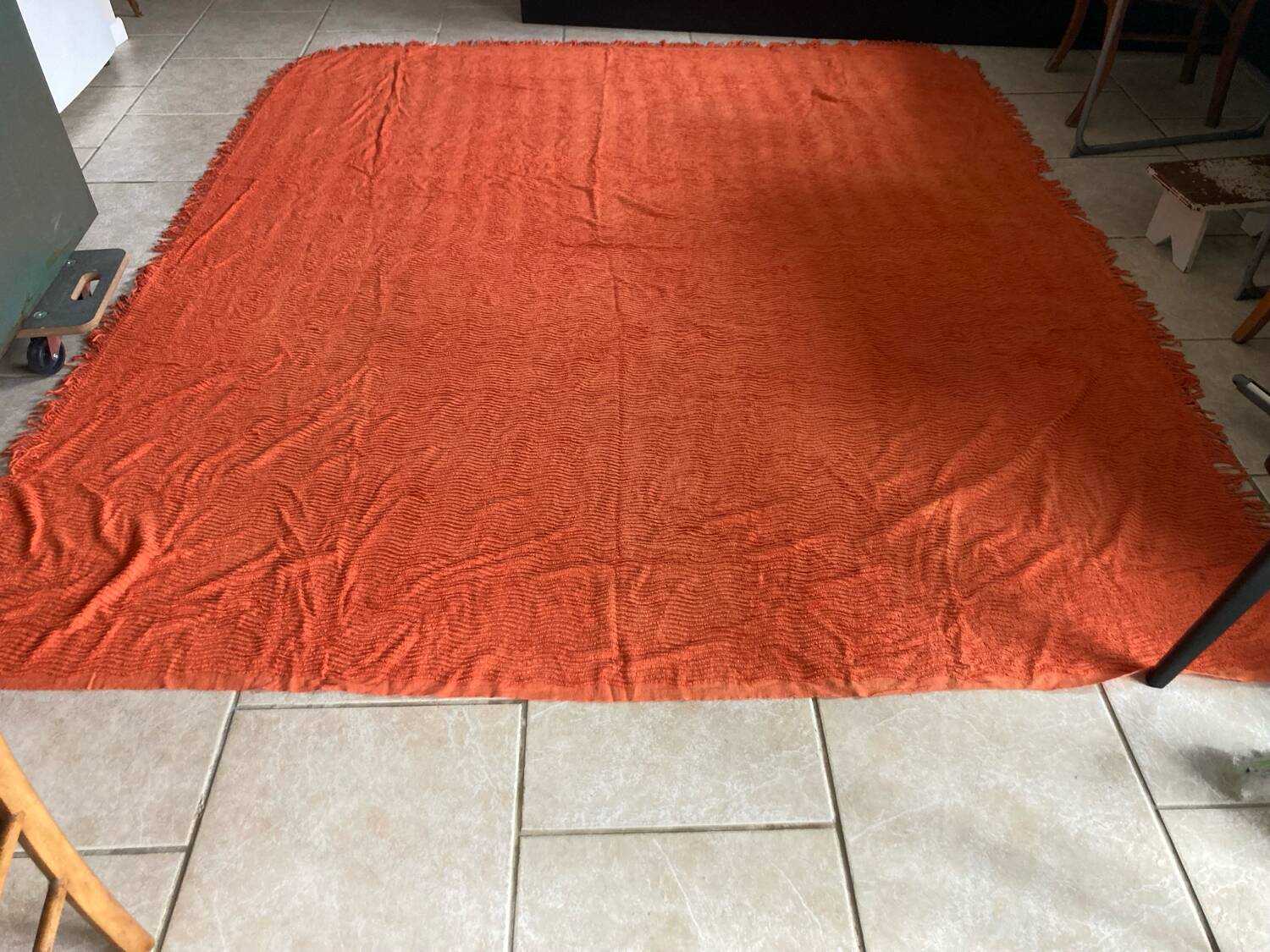 Orange chenille double bed cover