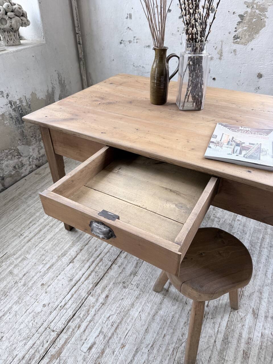 Farm table with tapered legs, cherry wood, 150 cm